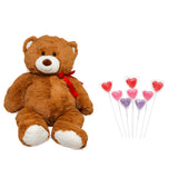 Valentine’s Day Gift – Jumbo 34" Teddy Bear with Heart-Shaped Lollipop Bouquets (8-Count Packs) – Adorable Plush Toy & Sweet Treat Combo