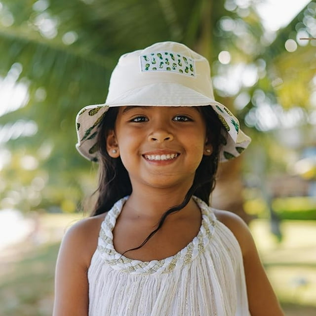 Kids Reversible Bucket Hat with Pineapple Print, for Girls, Packable Fun & Cool Beach UPF 50+ Sun Protection Bucket Hat - Ages 2-13 Years