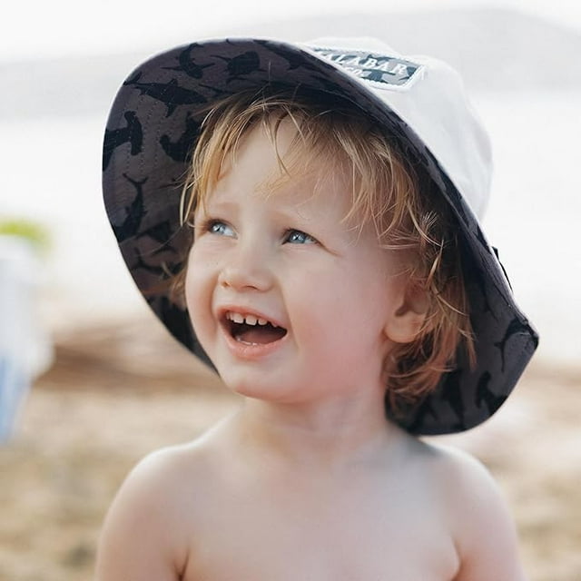 Kids Reversible Bucket Hat with Shark Print, for Boys, Packable Fun & Cool Beach UPF 50+ Sun Protection Bucket Hat - Ages 2-13 Years
