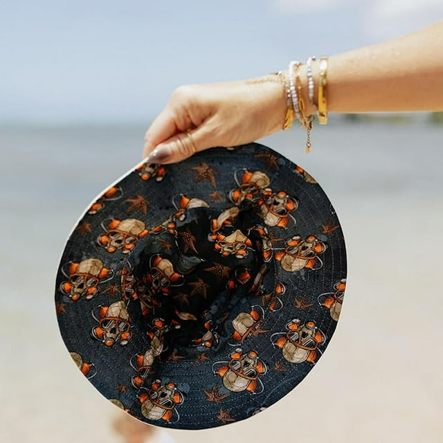 Kids Reversible Bucket Hat with Diver Skull Print, for Boys, Packable Fun & Cool Beach UPF 50+ Sun Protection Bucket Hat - Ages 2-13 Years