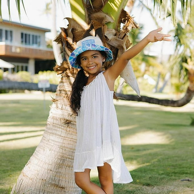 Kids Reversible Bucket Hat with Mermaid Print, for Girls, Packable Fun & Cool Beach UPF 50+ Sun Protection Bucket Hat - Ages 2-13 Years