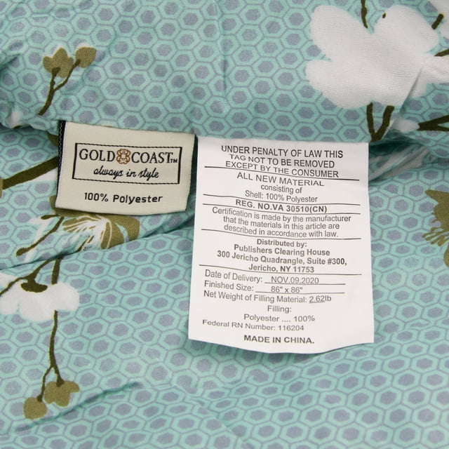 Gold Coast Aqua Blossoms Comforter, Full/Queen