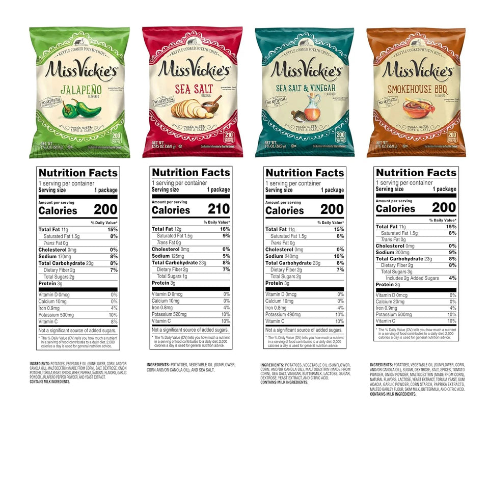 Miss Vickies Kettle Cooked Potato Chips Variety Pack, 1.375 Ounce Bags 28 Count