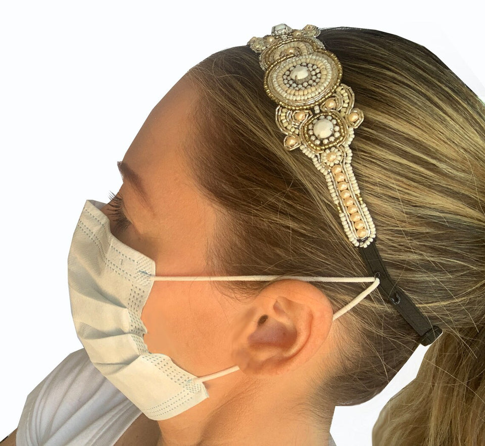 Ear Saver Face Mask Headband Designer with Adjustable Elastic and Felt Backing In Crystal Rhinestones | Save Your ears