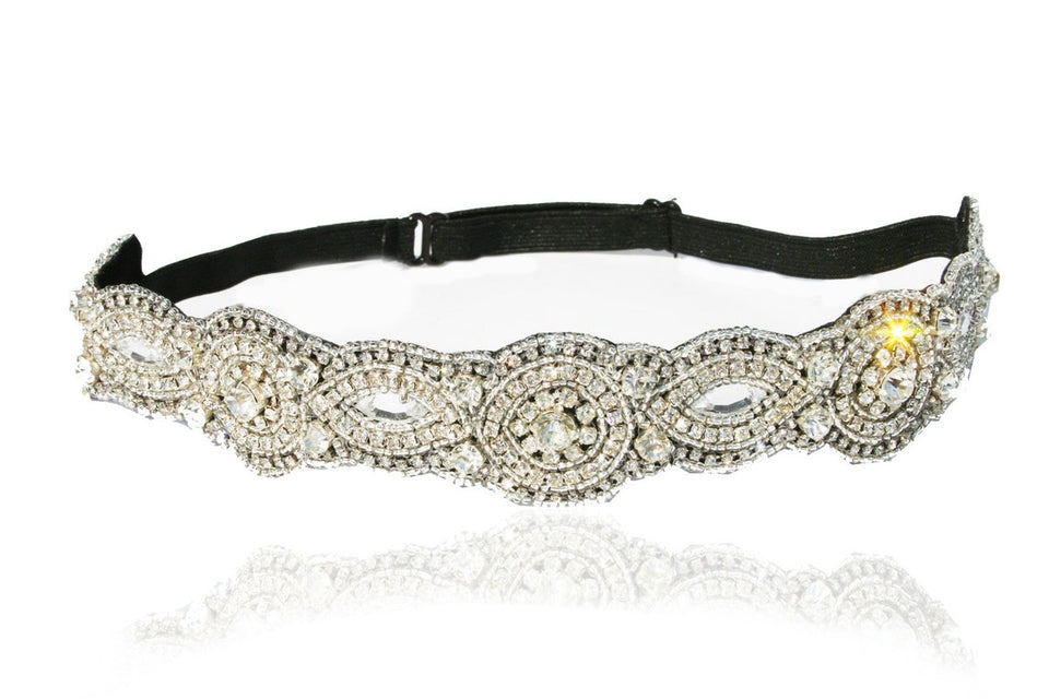 Wedding Headband Headpiece Silver with Diamond Rhinestone Adjustable Band to Fit Any Head. Bridesmaid headbands or Bride Headpiece