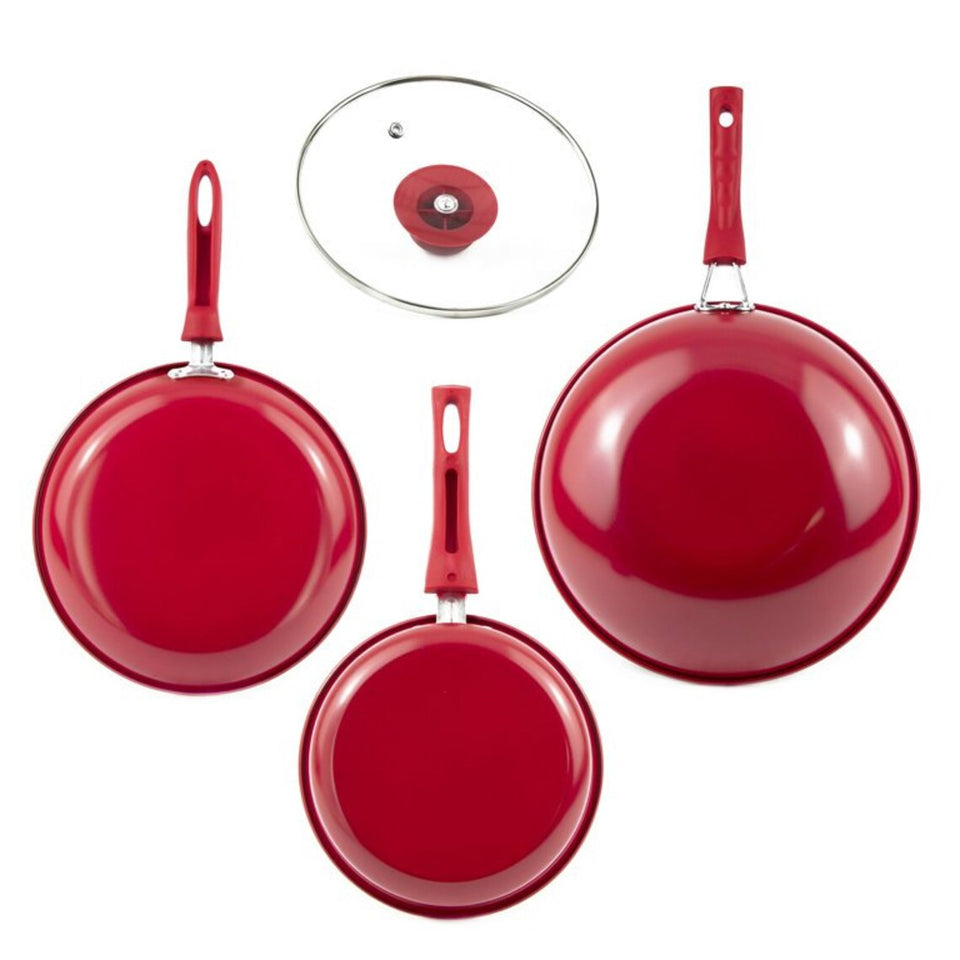 Smart Home 4-Piece Non-Stick Cookware Set in Red