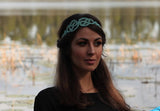 Turquoise Blue Diamond Crystal Headband Rhinestone Elastic Stretch Headband with Style Guide 20 Different Ways to Wear for Graduation