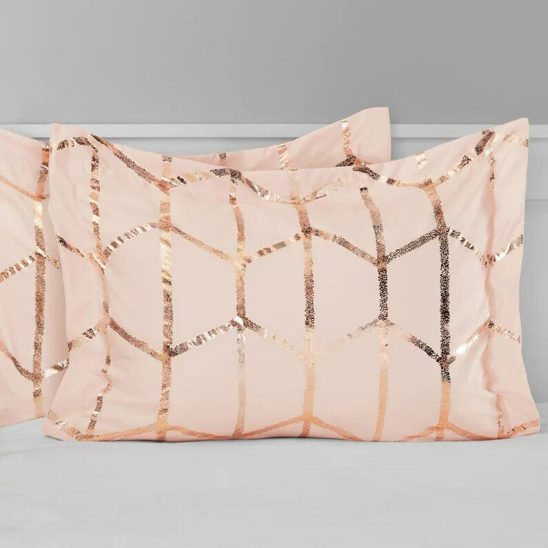 Your Zone Gold Casual Geometric Metallic Print Microber 3 Piece Comforter Set, Twin Quilt