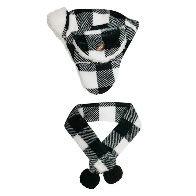 Vibrant Life Pet Beanie Hat and Bandana Set for Dogs and Cats Plaid Sweater Knit