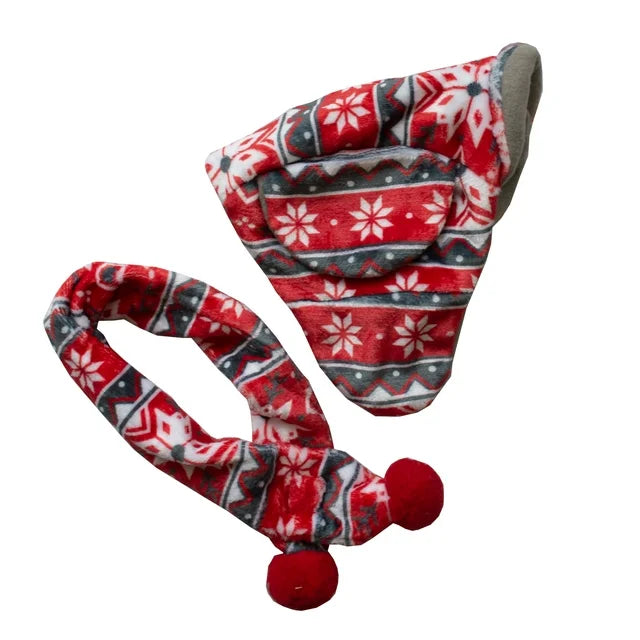 Vibrant Life Pet Beanie Hat and Bandana Set for Dogs and Cats Plaid Sweater Knit