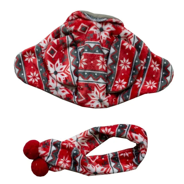 Vibrant Life Pet Beanie Hat and Bandana Set for Dogs and Cats Plaid Sweater Knit