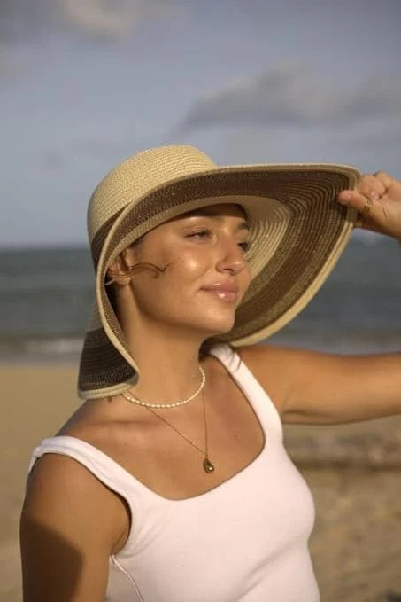 Women’s Southwest Striped Foldable Sun Hat – Wide Brim Summer Hat with Woven Synthetic Material for UV Protection