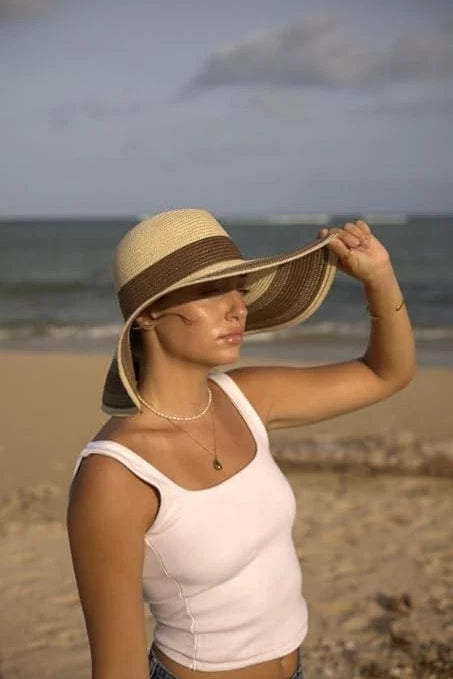 Women’s Southwest Striped Foldable Sun Hat – Wide Brim Summer Hat with Woven Synthetic Material for UV Protection