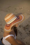 Women’s Southwest Striped Foldable Sun Hat – Wide Brim Summer Hat with Woven Synthetic Material for UV Protection