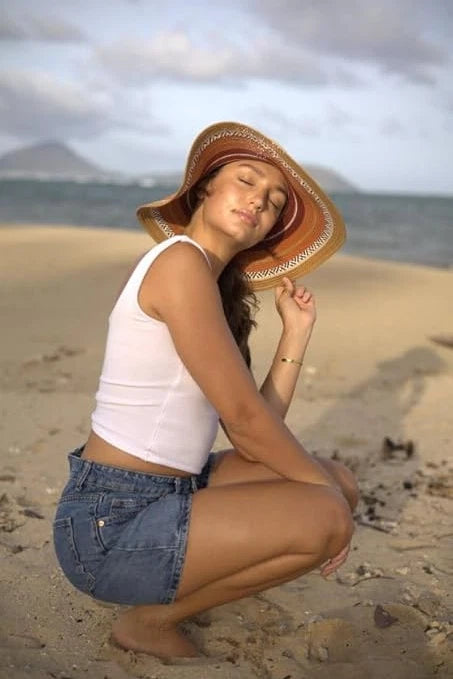 Women’s Southwest Striped Foldable Sun Hat – Wide Brim Summer Hat with Woven Synthetic Material for UV Protection