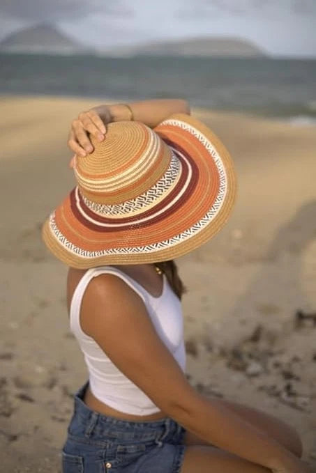 Women’s Southwest Striped Foldable Sun Hat – Wide Brim Summer Hat with Woven Synthetic Material for UV Protection