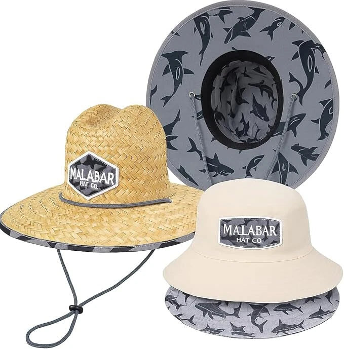 Parent-Child Matching Sun Hat Set – Adult Straw Lifeguard Hat + Kids Bucket Hat