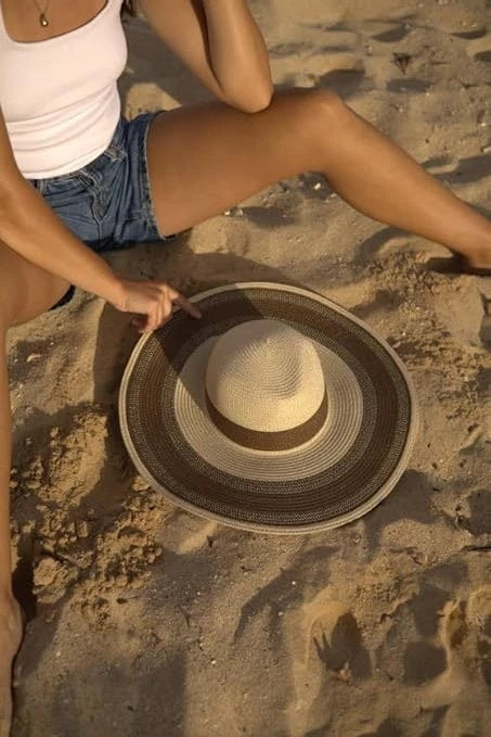 Women’s Southwest Striped Foldable Sun Hat – Wide Brim Summer Hat with Woven Synthetic Material for UV Protection