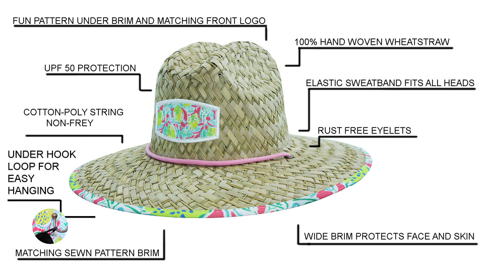 Lemon Fabric Pattern Print Straw Sunhat Men & Women, Lifeguard Hat, Beach, Swim, Cruise, Paddle Board, Boat, Fishing, Fits All, Malabar Hat