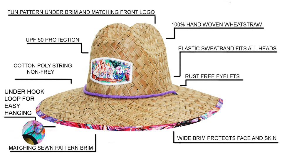 Mermaids Fabric Pattern Print Straw Sunhat Men & Women, Lifeguard Hat, Beach, Swim, Cruise, Paddle Board, Boat, Fishing, Fits All, Malabar Hat