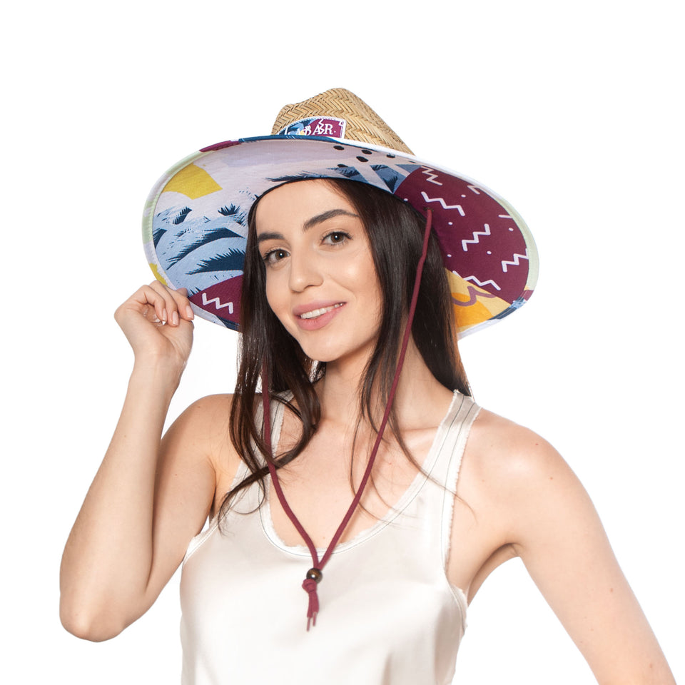 Paradise Found Fabric Pattern Print Straw Sunhat Men & Women, Lifeguard Hat, Beach, Swim, Cruise, Paddle Board, Boat, Fishing, Fits All, Malabar Hat